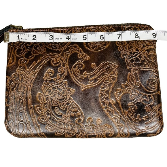 Patricia Nash Dark Brown Tooled 100% Leather Cassini Wristlet - Paisley Design - Picture 12 of 13